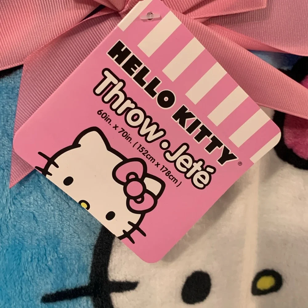New Hello Kitty & Rainbows Bright Blue Plush 60 x 70 Throw Blanket With Tag